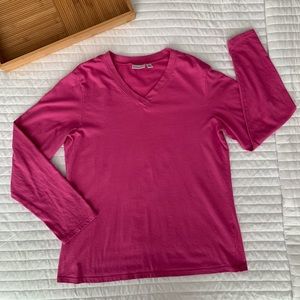 Kim Rogers Intimates Pajama Top Shirt Long Sleeves V Neck Hot Pink Women’s M